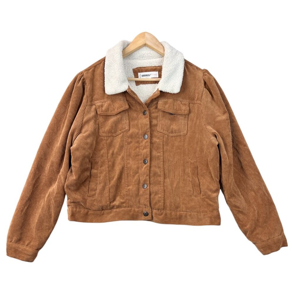 Andrea Womens Corduroy Brown Sherpa Lined Truckers Jacket Sz XL Retro Cowgirl - Picture 2 of 16